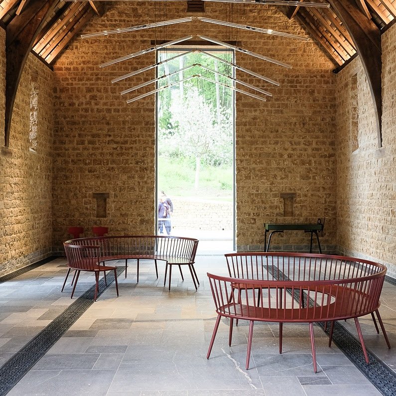 Coronation Benches in a stone barn